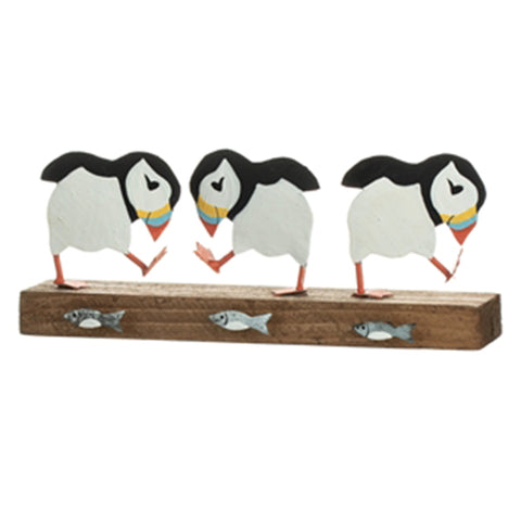 Puffin Party Wood and Metal Ornament
