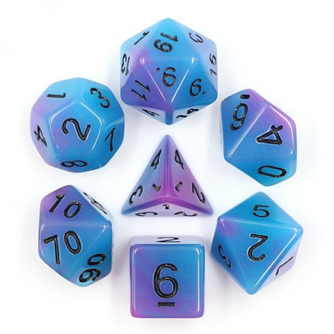 Blue and purple glow in the dark D20 dice set | Happy Piranha
