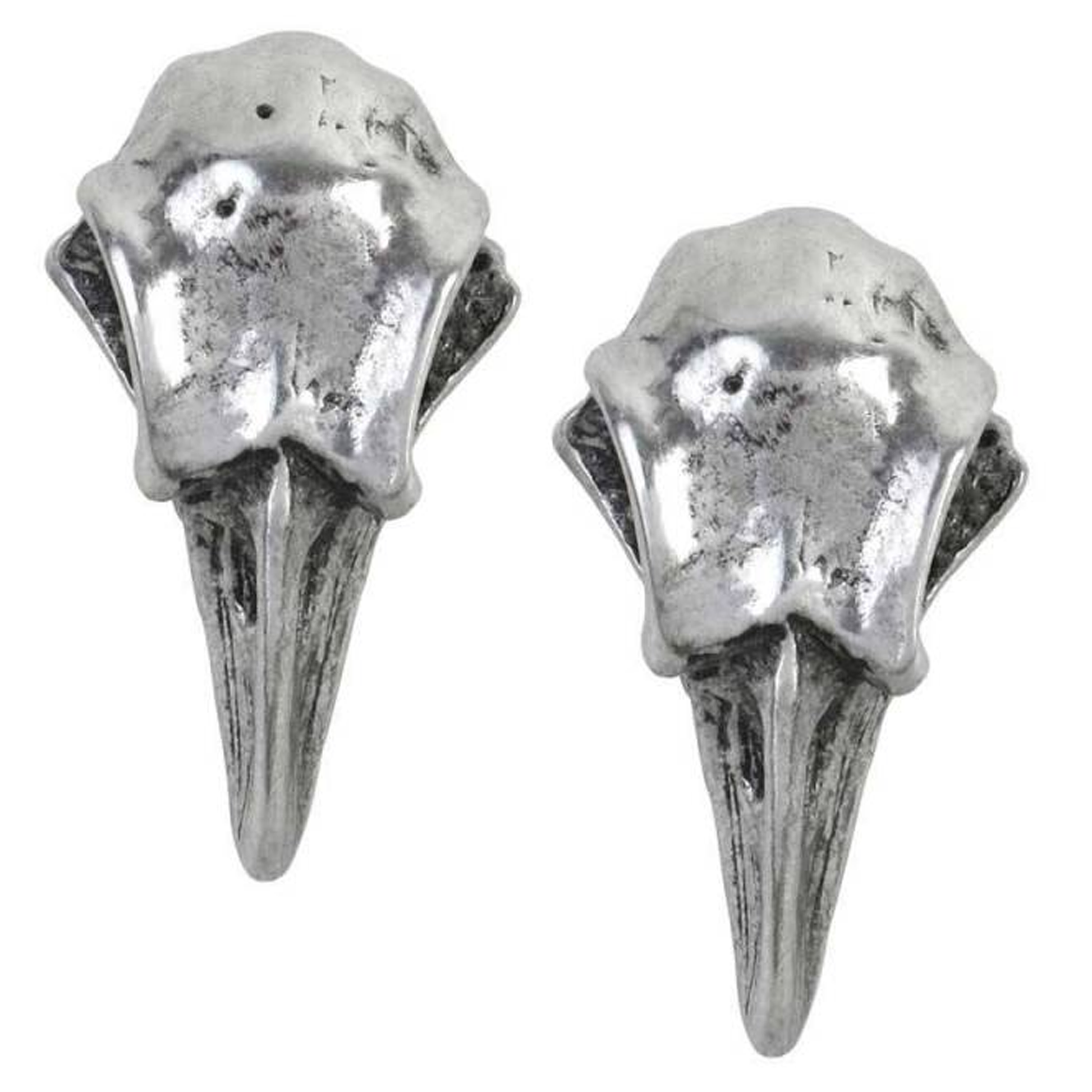 Rabeschadel Studs - Pewter Raven Skull Earrings (Front View) | Happy Piranha