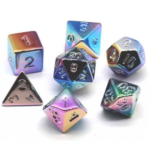 Rainbow electroplated polyhedral dice set | Happy Piranha