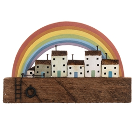 Rainbow Village Wooden Coastal Ornament | Happy Piranha