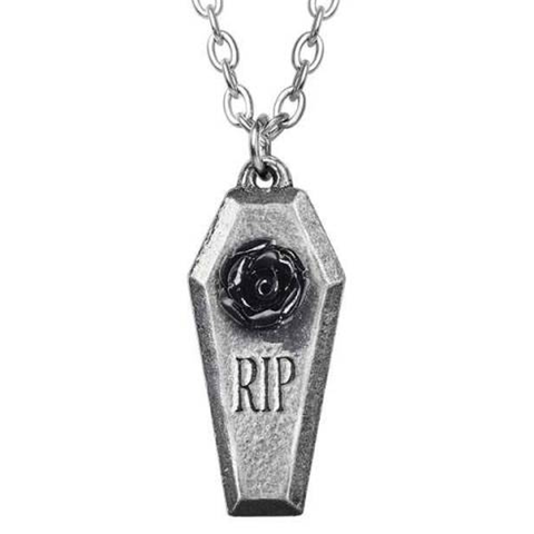 RIP Rose - Coffin & Black Rose Pewter Pendant | Happy Piranha