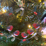 Robins in a Ring Hanging Christmas Decoration on a Christmas Tree  | Happy Piranha