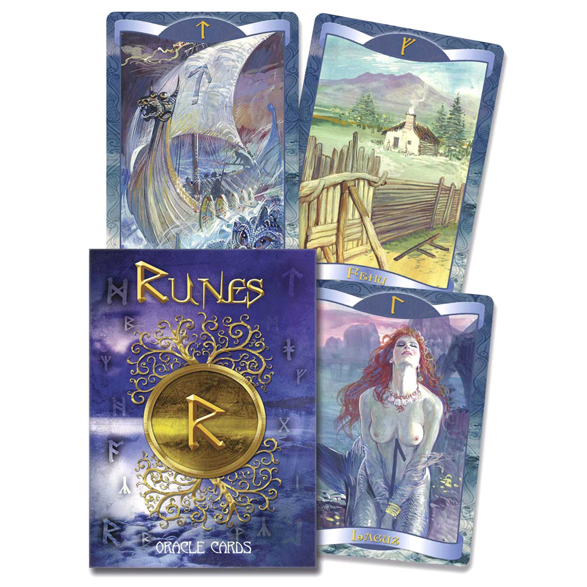 Runes Oracle - Oracle Card Set (Box and Card Examples) | Happy Piranha