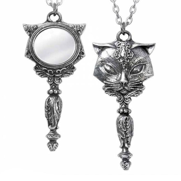 Sacred Cat Vanitas Pewter Mirror Pendant | Happy Piranha