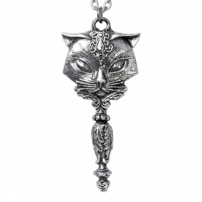 Sacred Cat Vanitas Pewter Mirror Pendant - Cat Face Side  | Happy Piranha