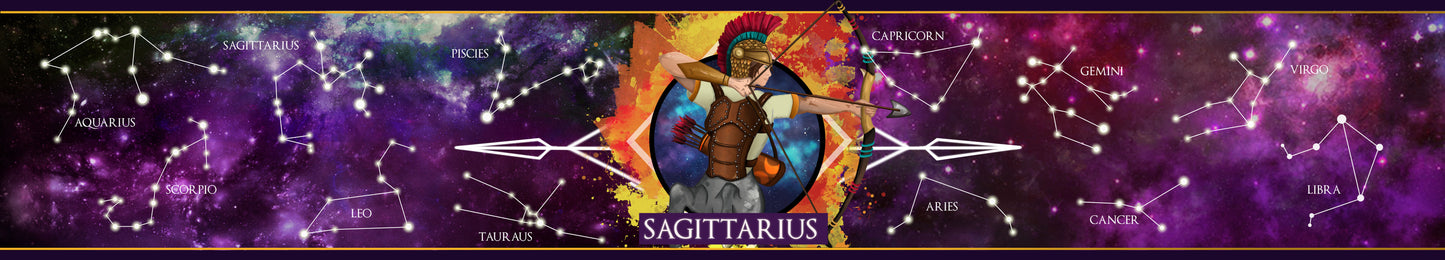 Sagittarius scented candle banner artwork by Happy Piranha.
