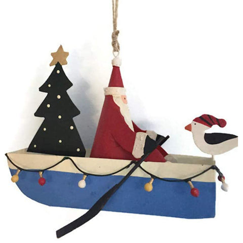 Fairy Light Rowing Boat Santa: Hanging Christmas Decoration | Happy Piranha