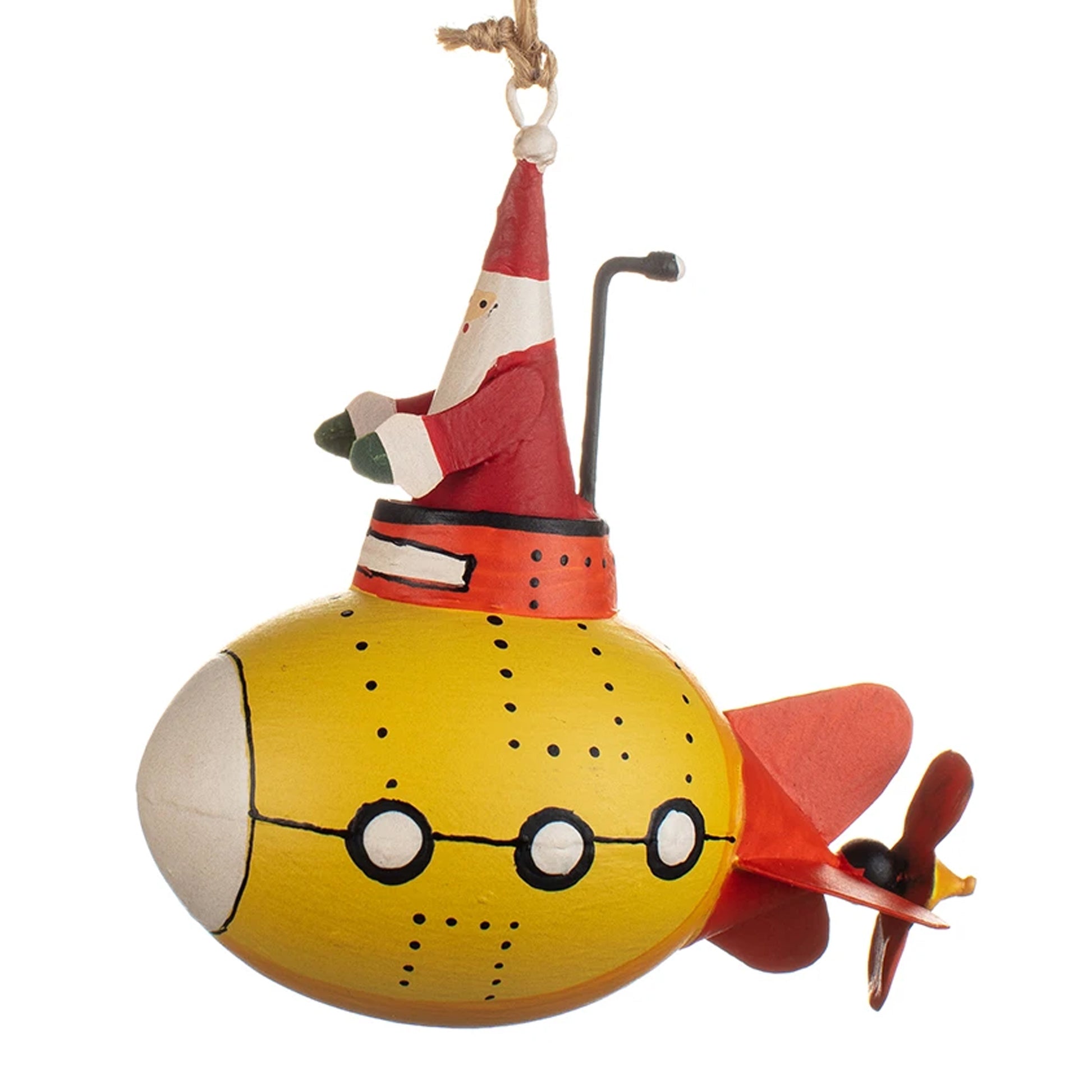 Santa in a Yellow Submarine: Hanging Christmas Decoration | Happy Piranha