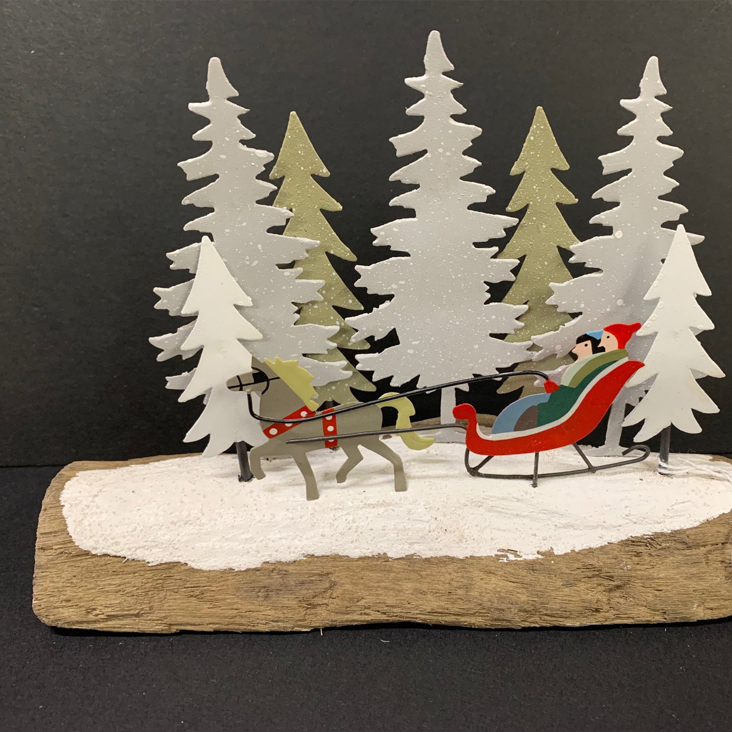 Winter Troika Sleigh Ride Scene: Christmas Decoration on a Black Background | Happy Piranha