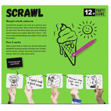 Scrawl 12+ Drawing Board Game (Back of Box) | Happy Piranha