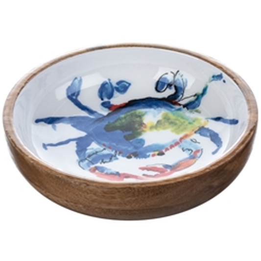 Shallow Mango Wood Blue Crab Bowl (20 cm) | Happy Piranha