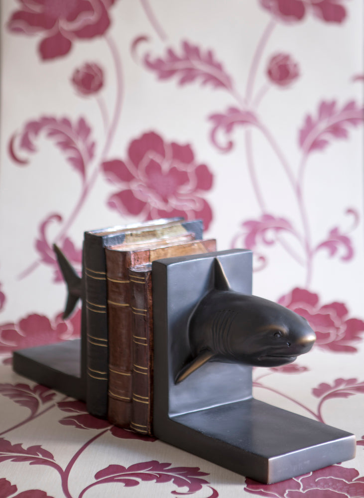 Shark Bookends holding some books | Happy Piranha