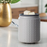 Grey Hobnail : Flip-Top Silicone Lid Electric Wax Melt & Fragrance Warmer on a Table with Wax Melts in | Happy Piranha