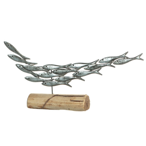Silver Sardine Shoal Metal and Wood Fish Ornament | Happy Piranha