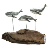 Silver Pod of Metal Wales on Driftwood Ornament | Happy Piranha