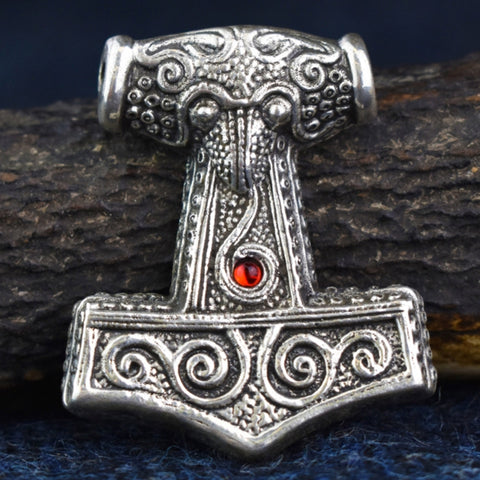 Skane Hammer: Tho'rs Hammer Pewter Viking Pendant (Red Glass  Bead) | Happy Piranha