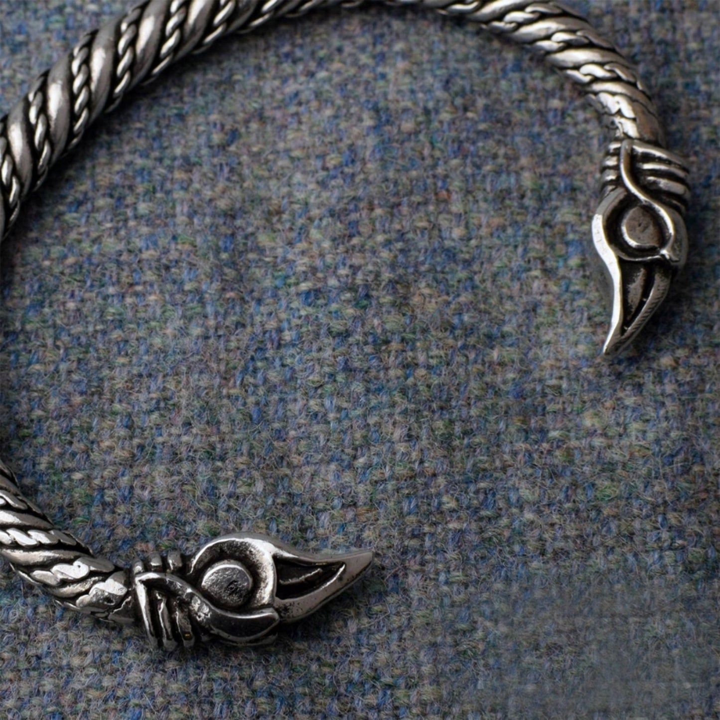 Odin's Ravens: Small Pewter Viking Bracelet Close Up View  | Happy Piranha