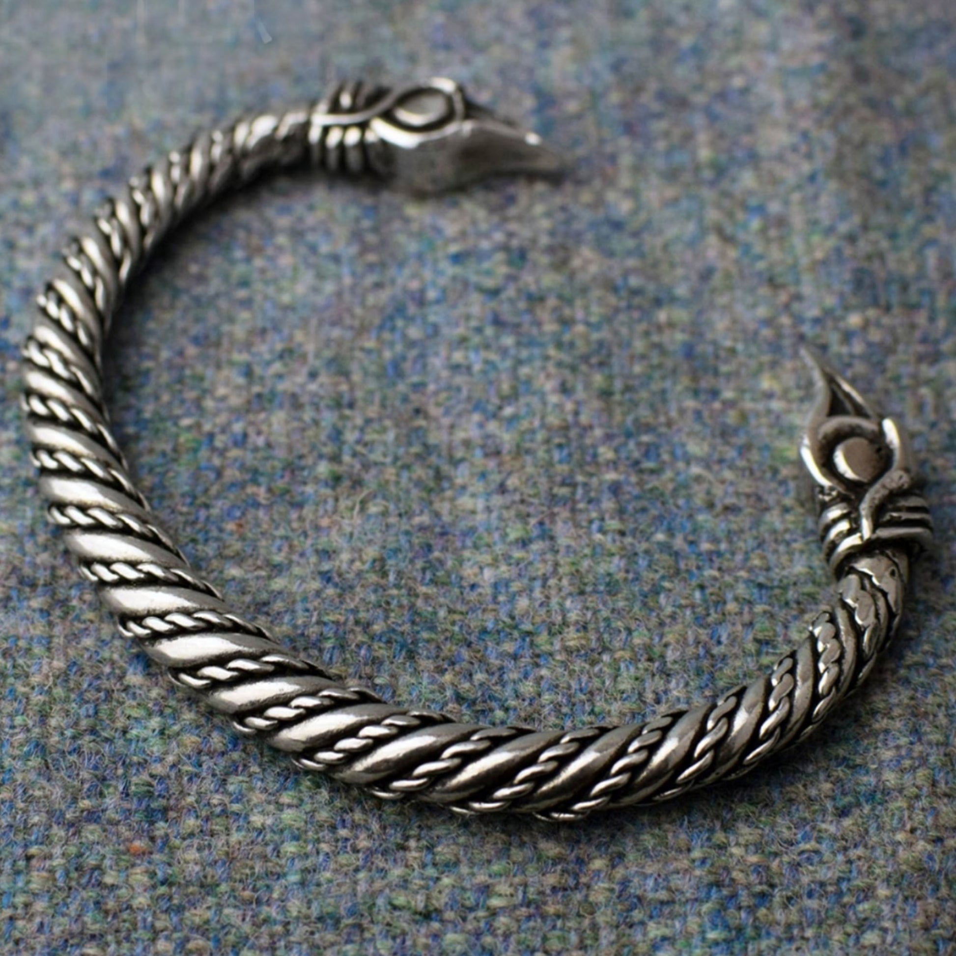 Odin's Ravens: Small Pewter Viking Bracelet Side View | Happy Piranha