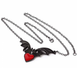 Sombre Desire - Black Bat & Heart Pewter Pendant with Chain | Happy Piranha