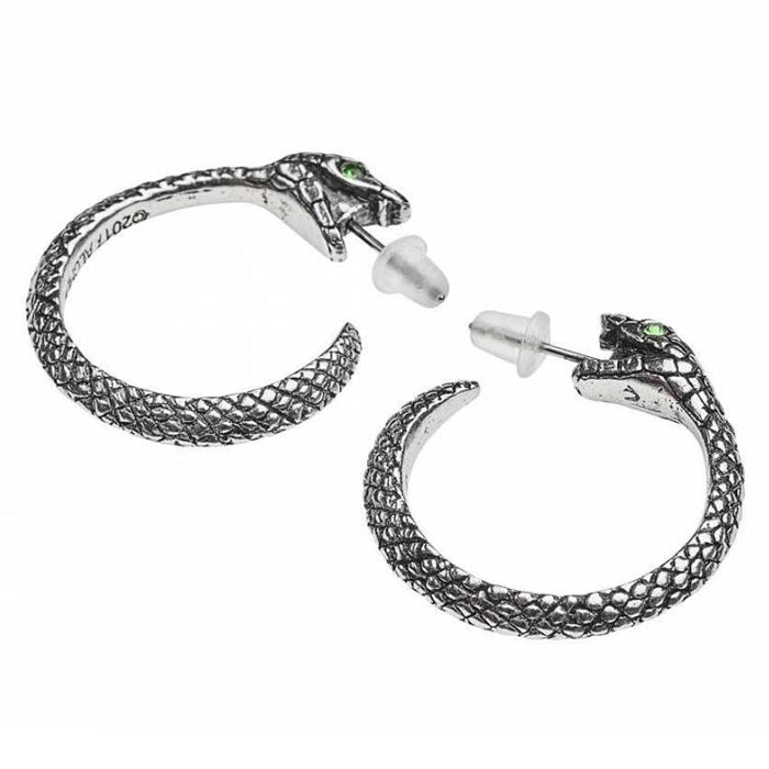 The Sophia Serpent: Pewter and Swarovski Crystal Earrings Side View | Happy Piranha