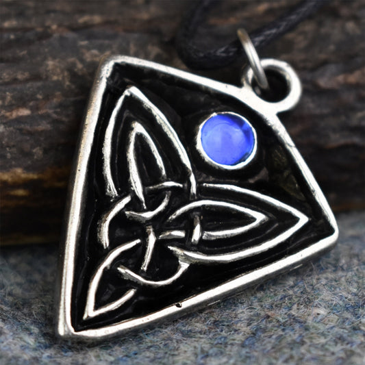St Ninian's Knot: Pewter Celtic Design Pendant (Blue Stone) | Happy Piranha