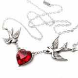 Swallow Heart: Pewter and Swarovski Crystal Pendant and Chain | Happy Piranha