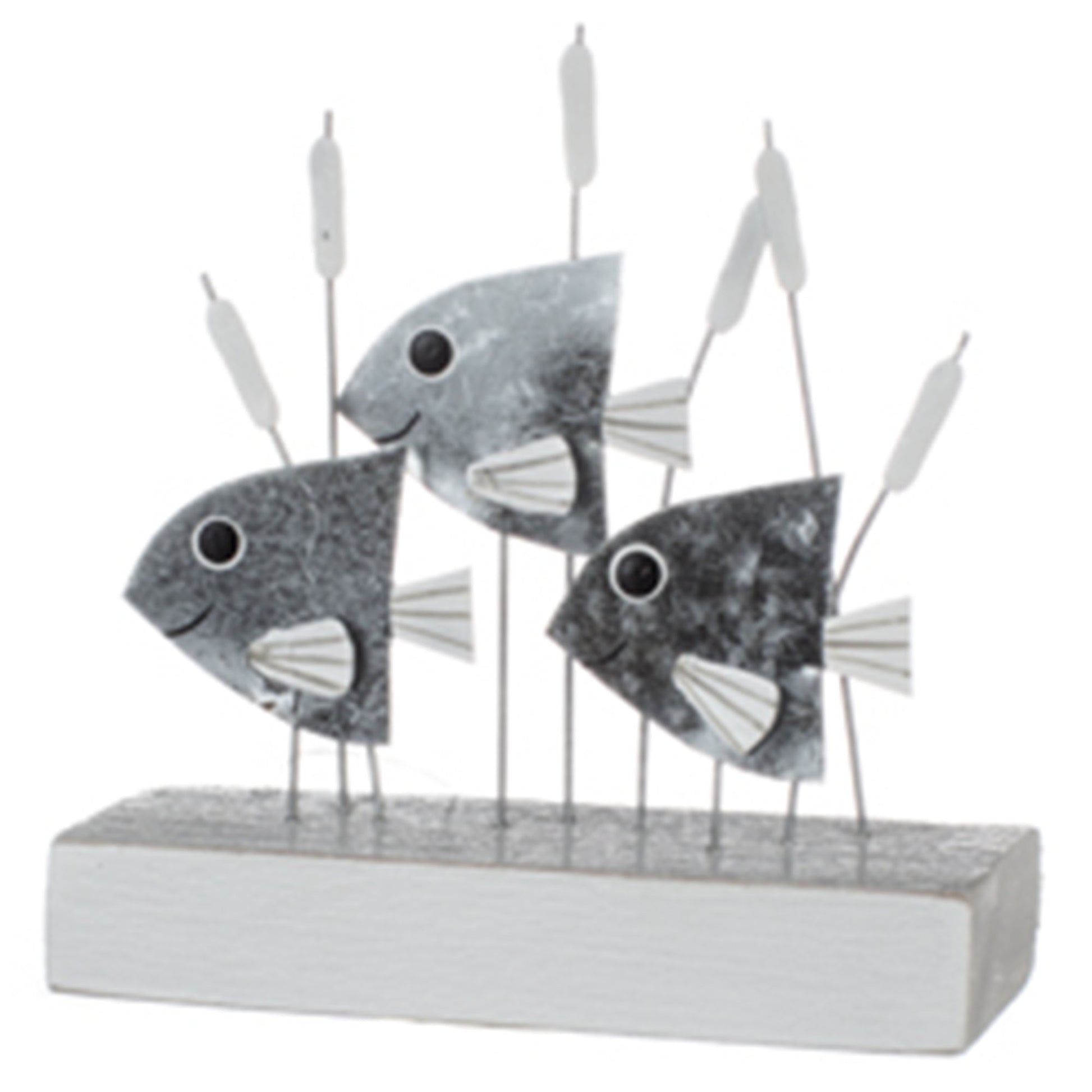 Swimming Silver Angelfish Trio Metal and Wood Ornament | Happy Piranha