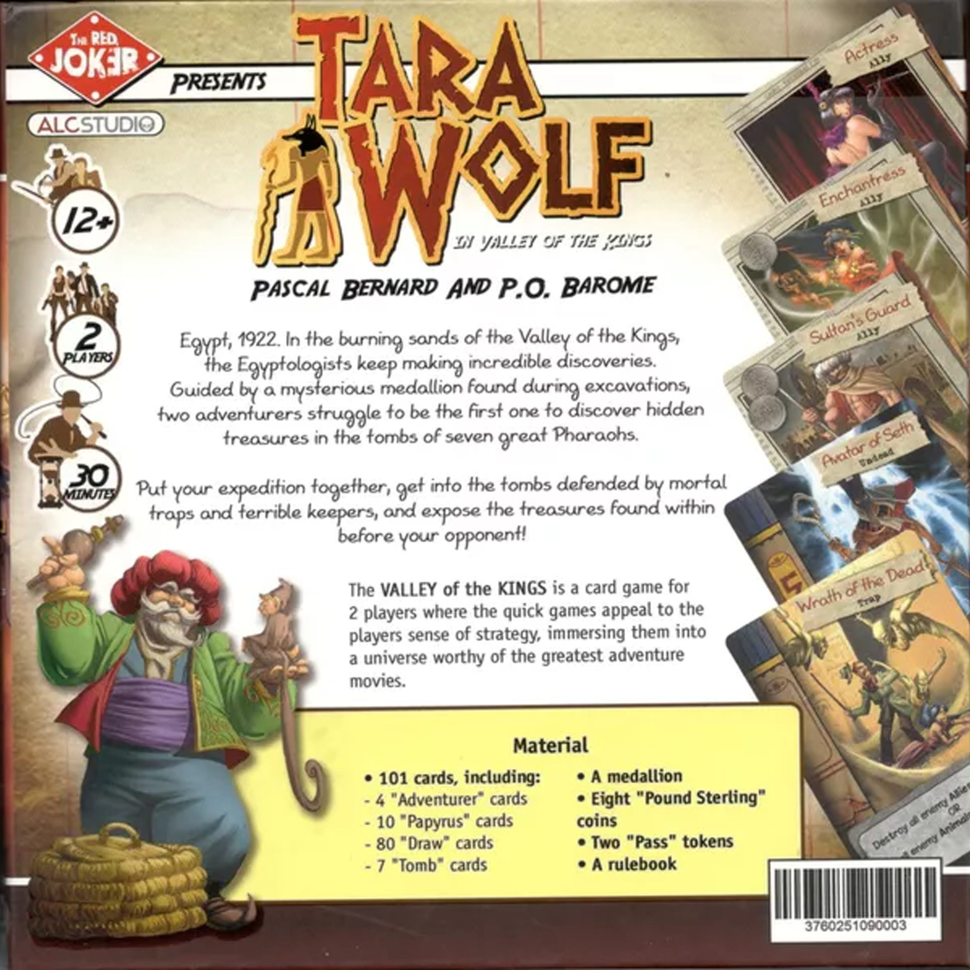 Tara Wolf in Valley of Kings Board Game (Back of Box) | Happy Piranha