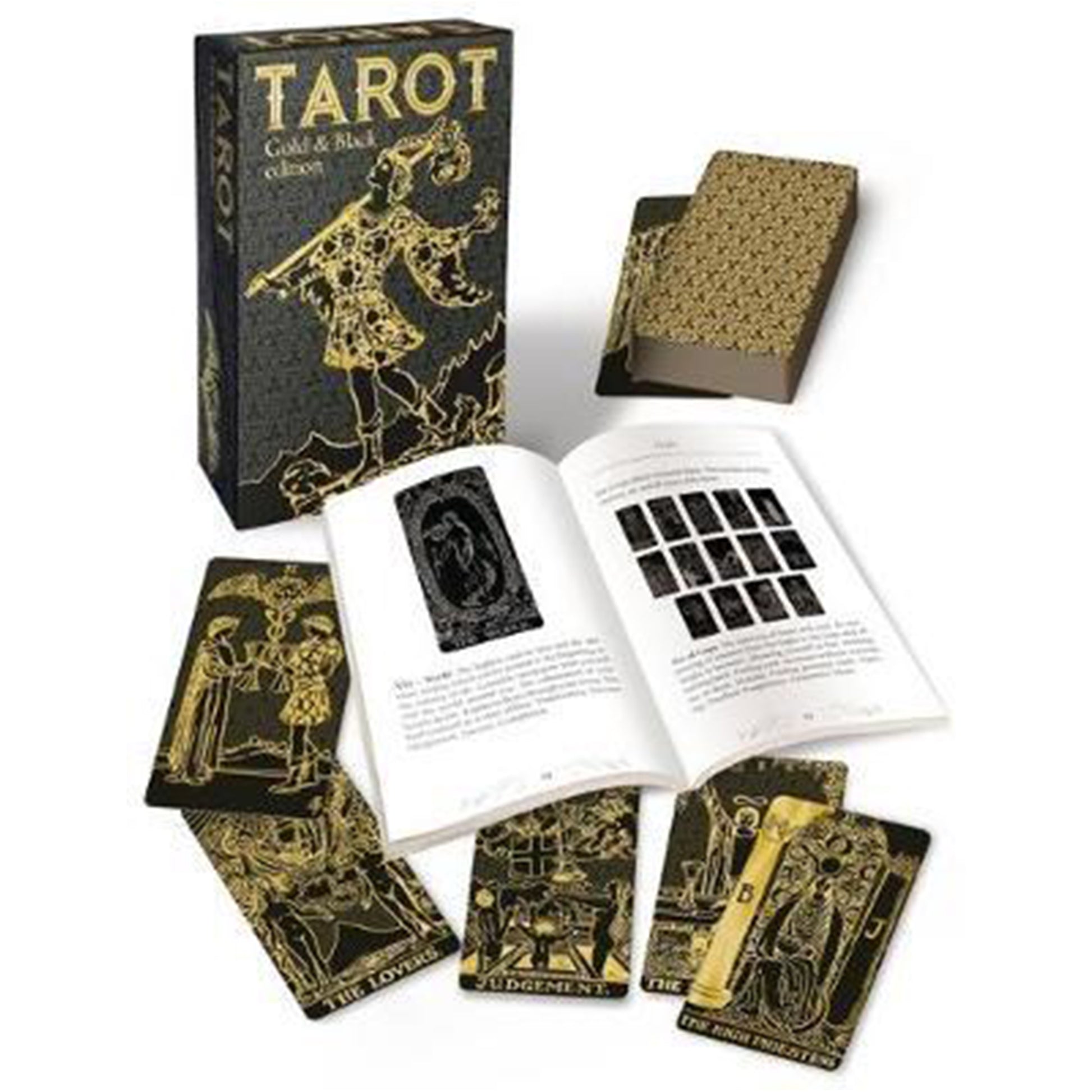 Tarot: Gold and Black Edition - Gold Foil deck Box, Book and Card Examples | Happy Piranha