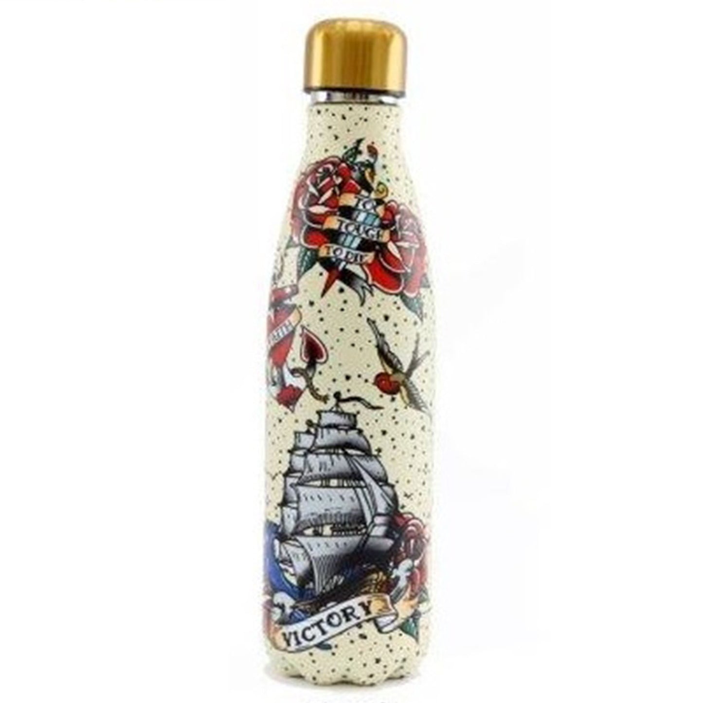 Tattoo Art Design Metal Screw Top Water Bottle (Back Design) | Happy Piranha