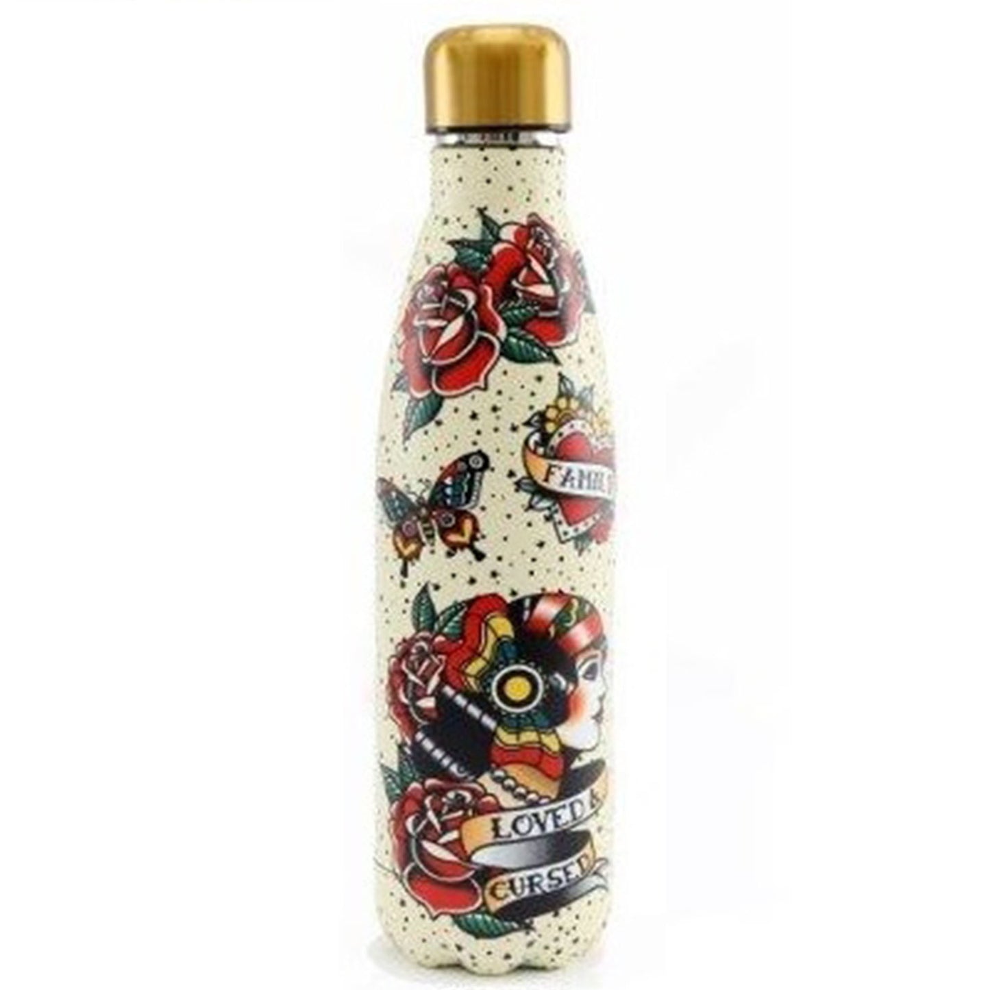 Tattoo Art Design Metal Screw Top Water Bottle | Happy Piranha