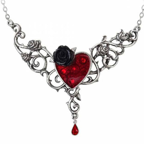 The Blood Rose Heart Pewter and Swarovski Crystal  Necklace | Happy Piranha
