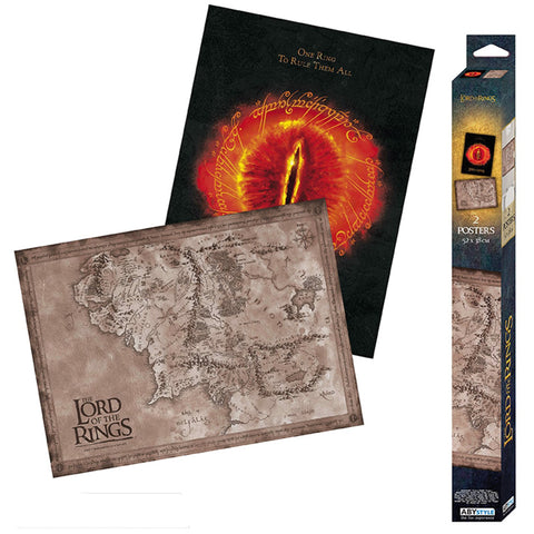 The Lord of the Rings Middle Earth Map & Sauron Poster 2 Set | Happy Piranha