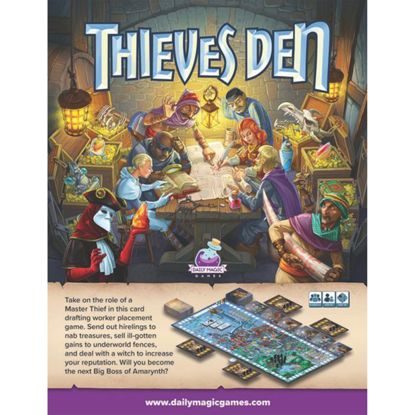 Thieves Den Board Game Back of Box | Happy Piranha