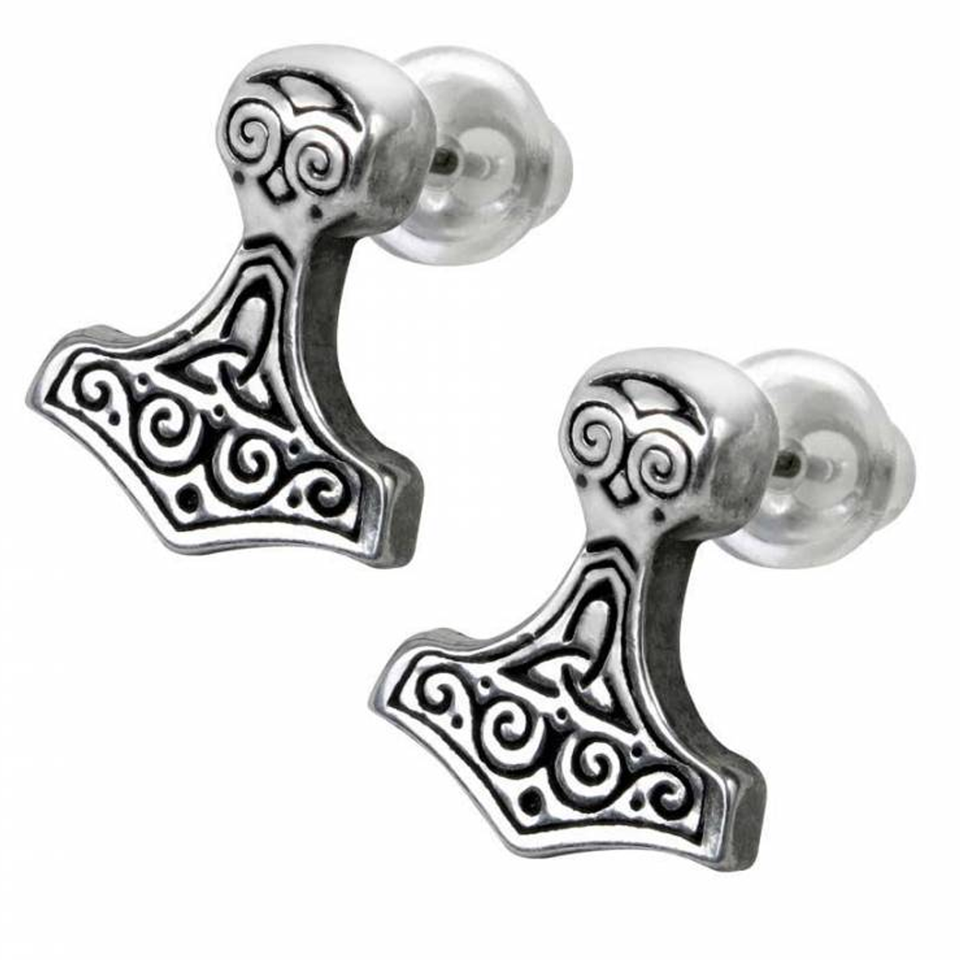 Thor's Hammers - Pewter Nordic Viking Hammer Stud Earrings | Happy Piranha