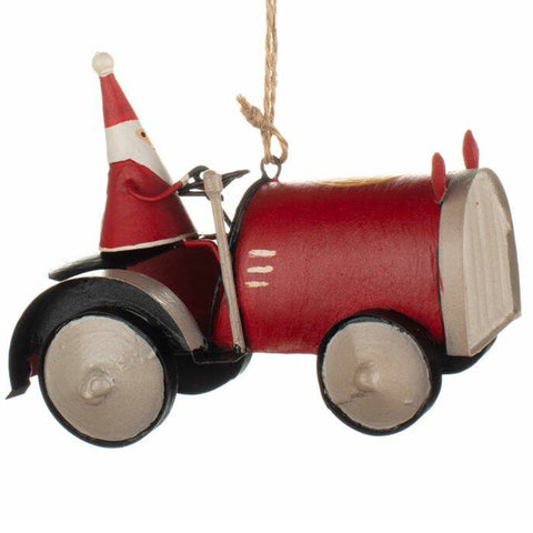 Red Tractor Santa Hanging Christmas Decoration | Happy Piranha