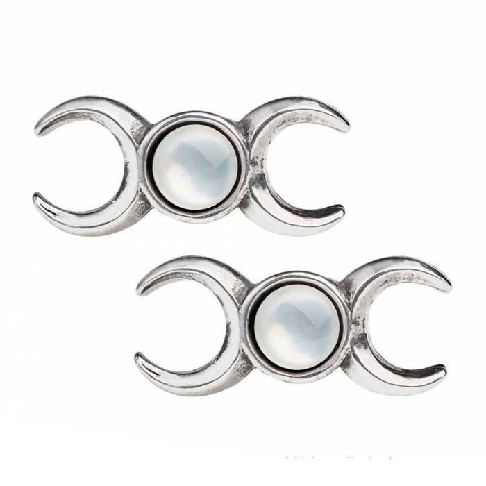 Triple Goddess: Pewter and Mother of Pearl Stud Earrings | Happy Piranha