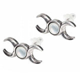 Triple Goddess: Pewter and Mother of Pearl Stud Earrings Side View | Happy Piranha