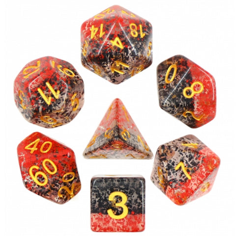 Blood & Ink Poly Dice Set - Vampiric Dawn (Black and Red Droplets) | Happy Piranha 