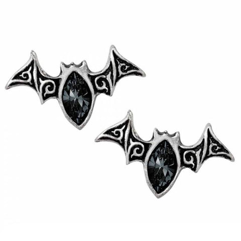 Viennese Nights: Pewter and Black Crystal Bat Stud Earrings | Happy Piranha