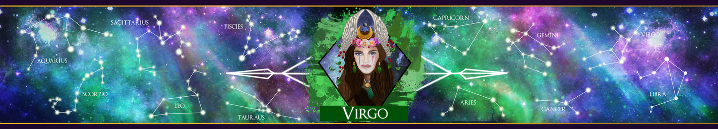 Virgo zodiac horoscope constellation banner artwork by Happy Piranha.
