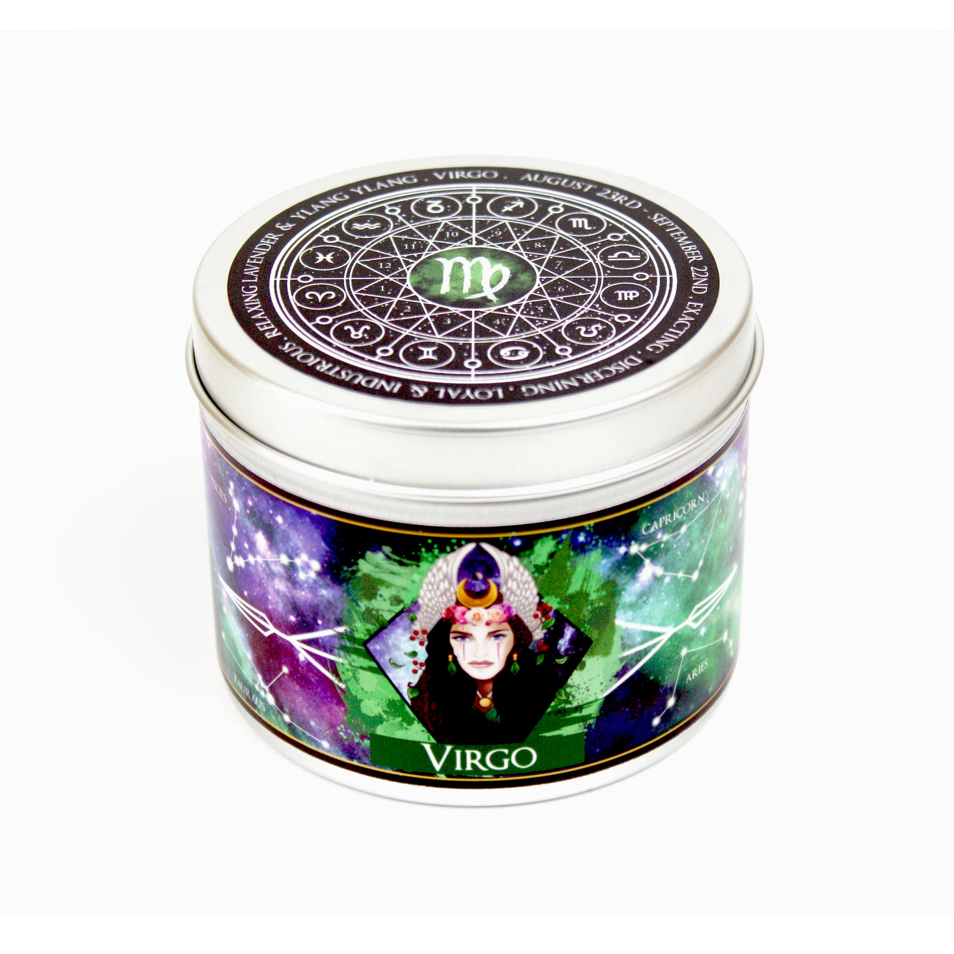 Virgo zodiac horoscope scented candle by Happy Piranha.