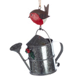 Robin on a Watering Can Hanging Christmas Decoration | Happy Piranha