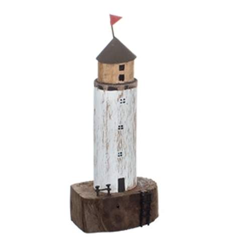 Grey and White Lighthouse Wooden Ornament | Happy Piranha