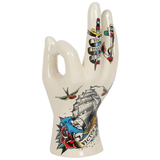White Tattooed Palmistry Hand (Victory) | Happy Piranha