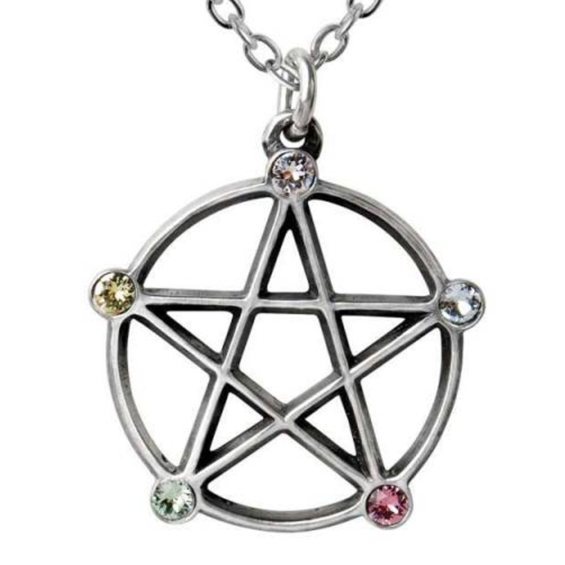 Wiccan Elemental Pentacle  - Pewter & Crystal Pendant | Happy Piranha