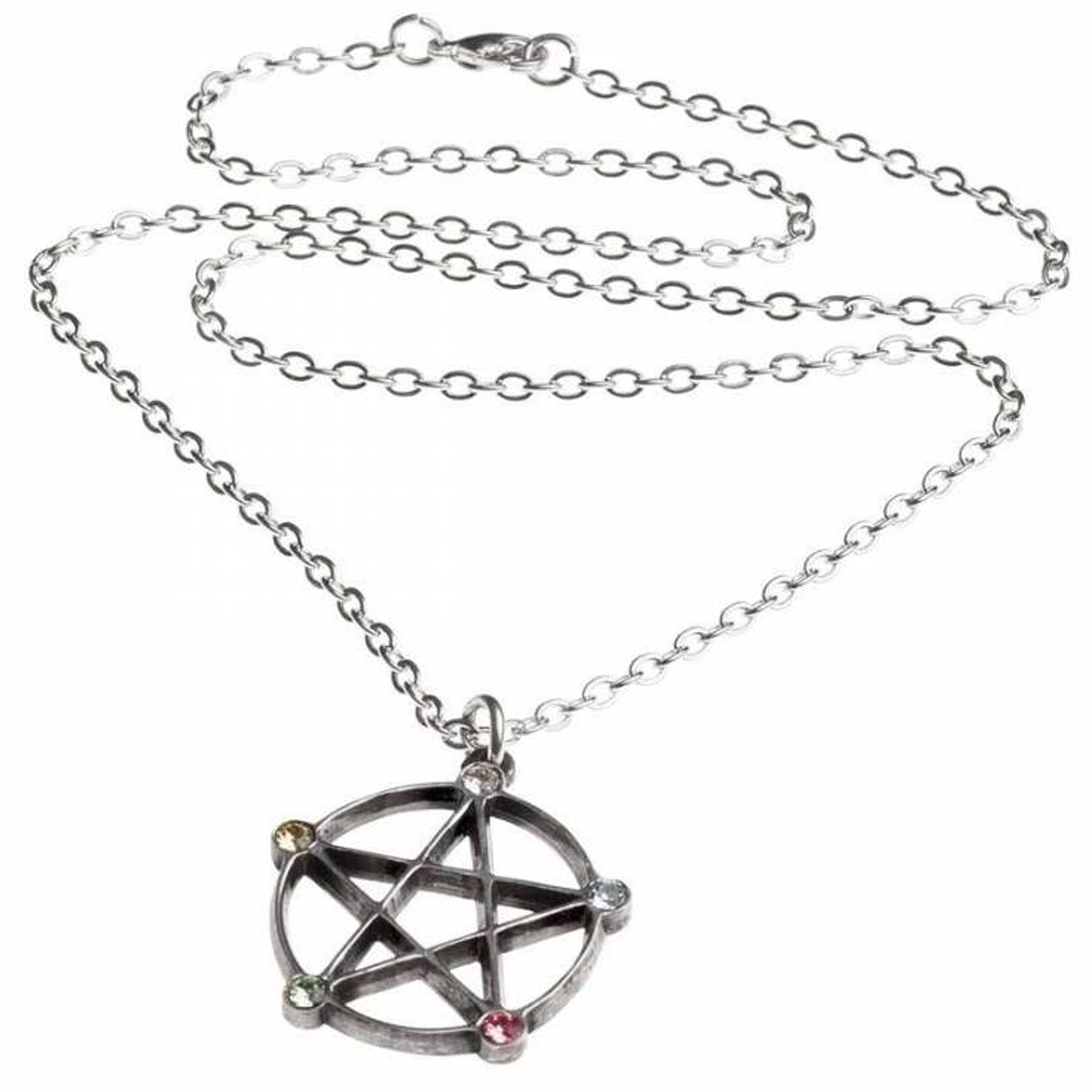 Wiccan Elemental Pentacle  - Pewter & Crystal Pendant and Chain | Happy Piranha