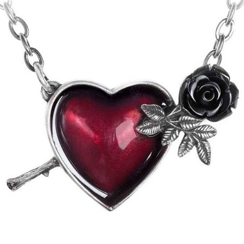 Wounded by Love - Pewter Heart & Black Rose Pendant | Happy Piranha