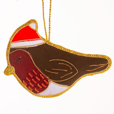 Festive Robin Embroidered Hanging Christmas Decoration | Happy Piranha